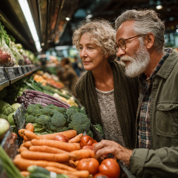 Літня пара готує здорову їжу